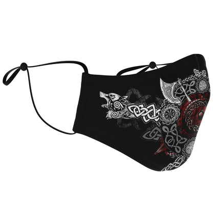 Viking Face Mask Cover with Wolf Heads & Axes