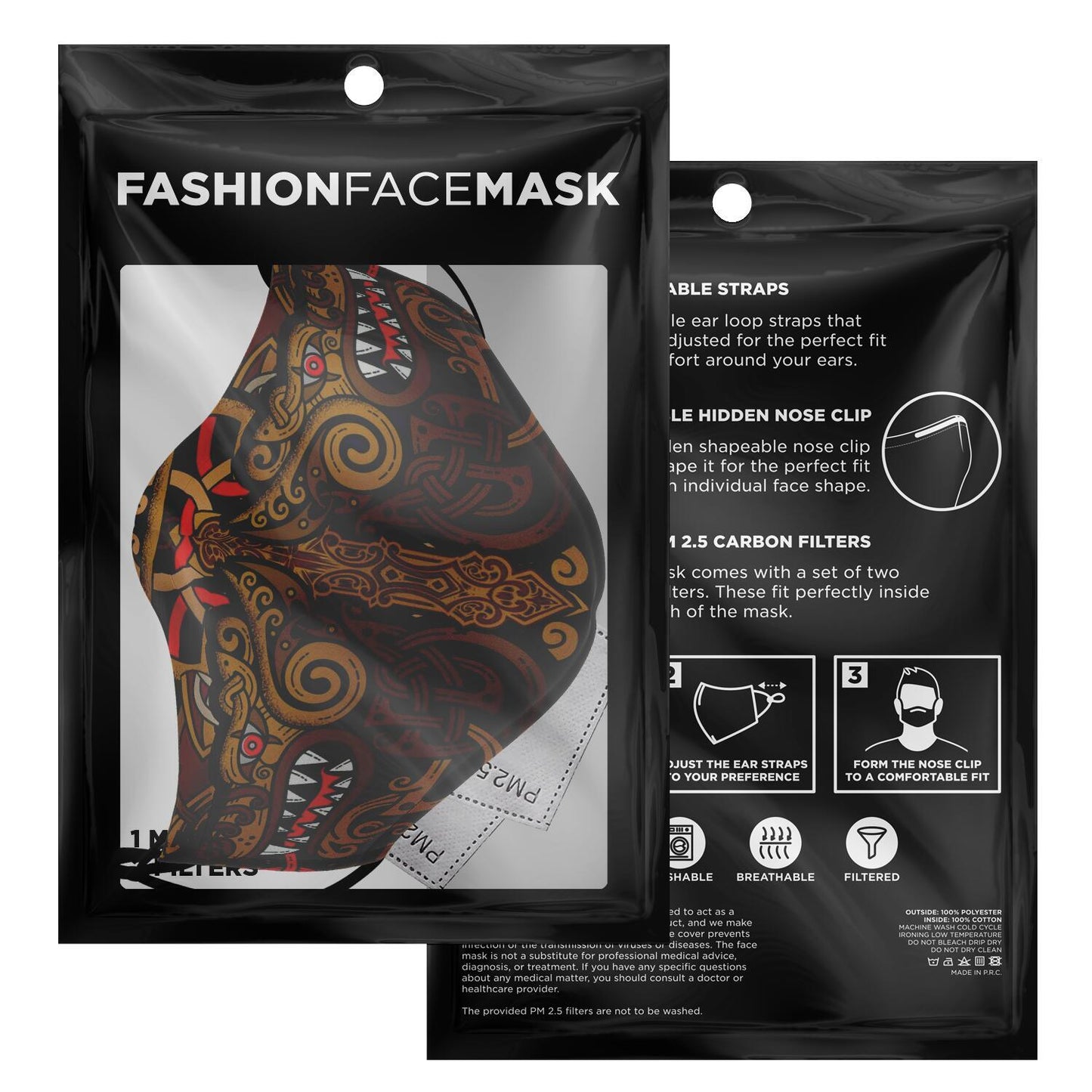 Viking Face Mask Cover with Wolves