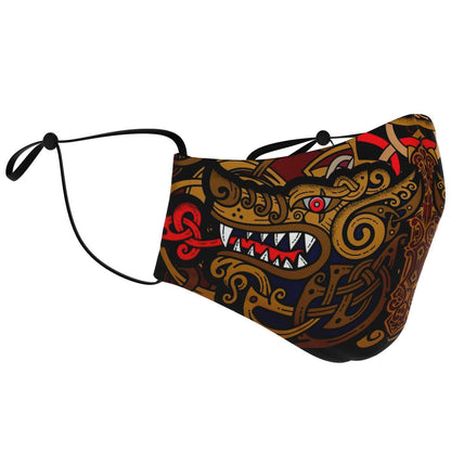 Viking Face Mask Cover with Wolves