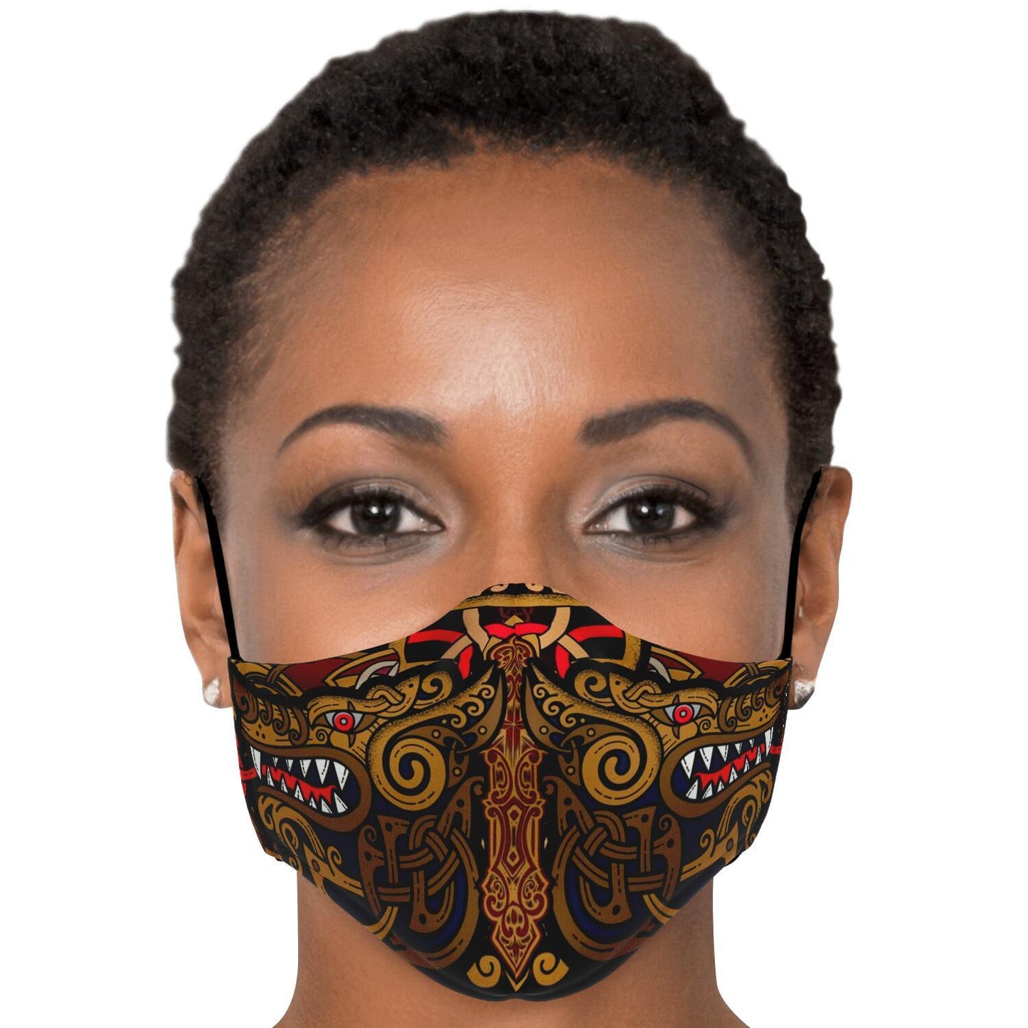 Viking Face Mask Cover with Wolves