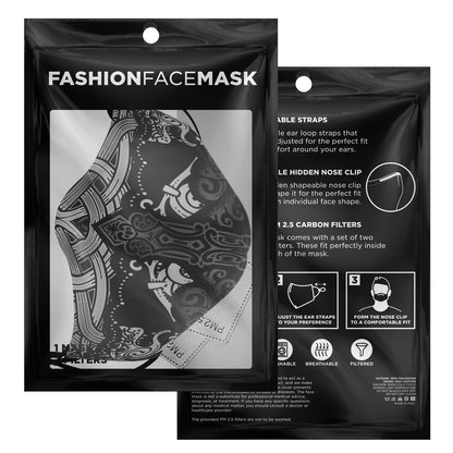 Viking Face Mask Cover with Wolves B&W