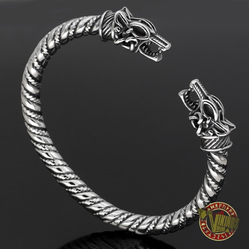 Fenrir wolf stainless steel bracelet, adjustable arm ring