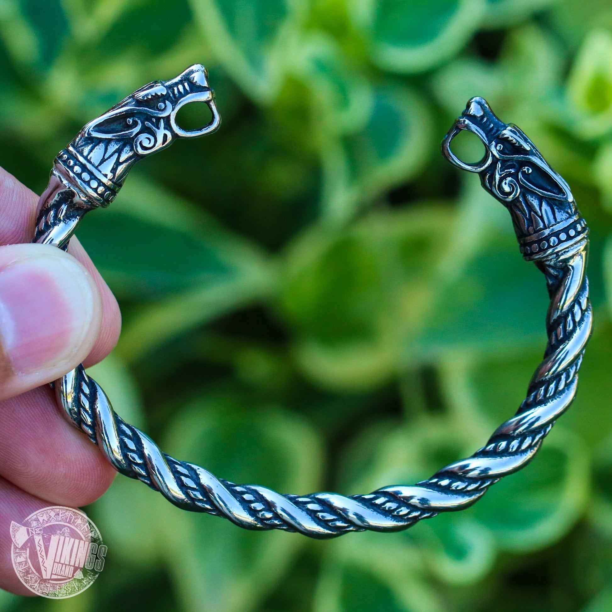 Viking Fenrir Wolf Head Twisted Bangle Bracelet Arm Ring - Stainless Steel! - VikingsBrand