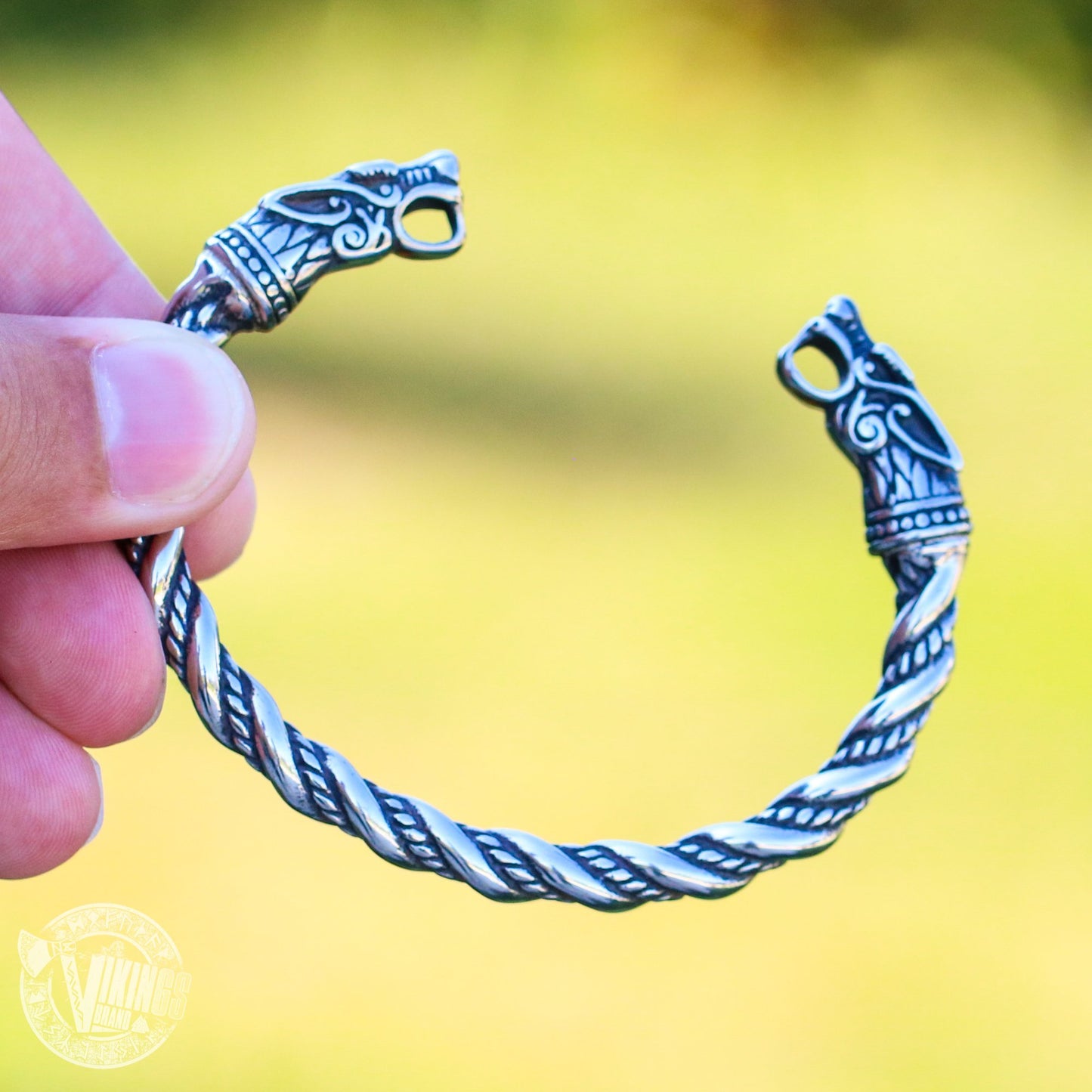 Viking Fenrir Wolf Head Twisted Bangle Bracelet Arm Ring - Stainless Steel! - VikingsBrand