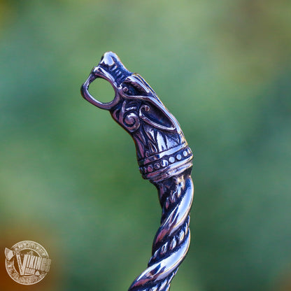 Viking Fenrir Wolf Head Twisted Bangle Bracelet Arm Ring - Stainless Steel! - VikingsBrand