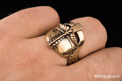 Viking Helmet Bronze Unique Ring Viking Jewelry