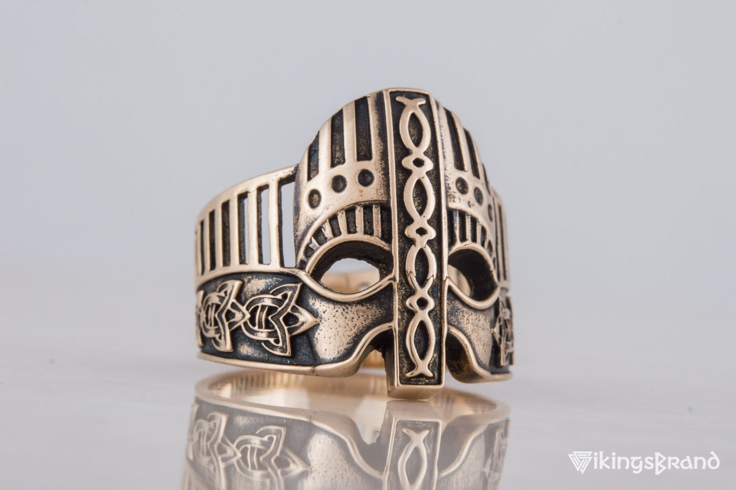 Viking Helmet with Norse Ornament Bronze Unique Vikings Ring
