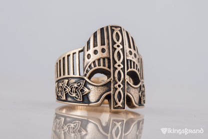Viking Helmet with Norse Ornament Bronze Unique Vikings Ring