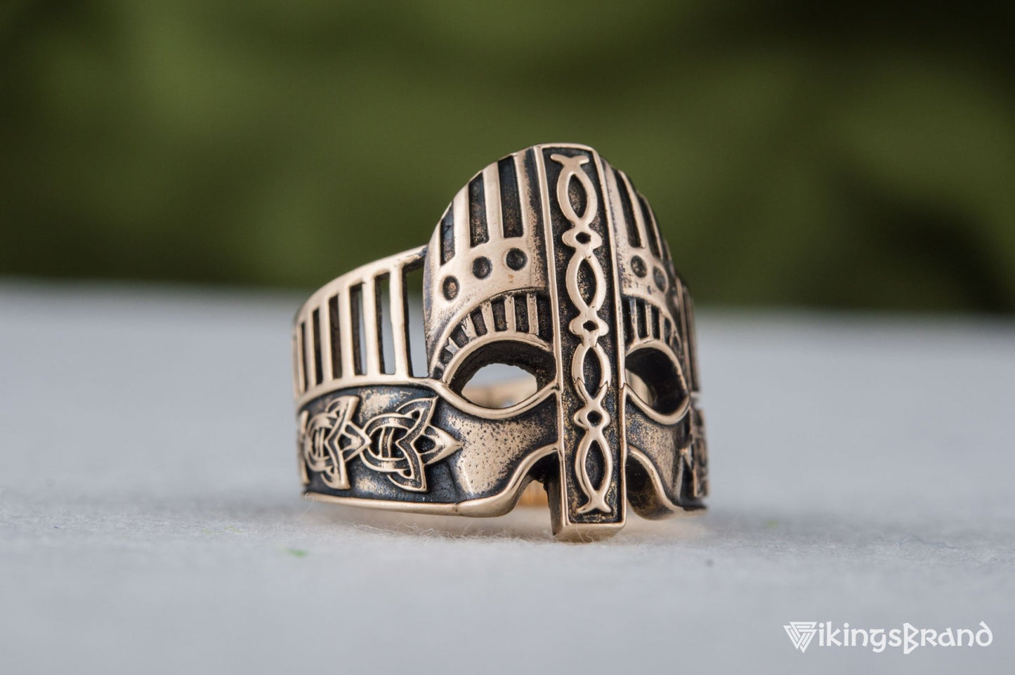 Viking Helmet with Norse Ornament Bronze Unique Vikings Ring