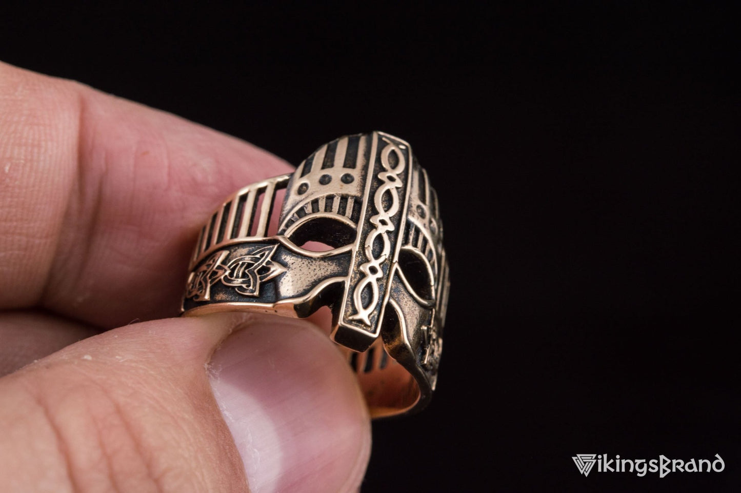 Viking Helmet with Norse Ornament Bronze Unique Vikings Ring