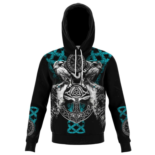 Viking Hoodie with Wolves and Ravens