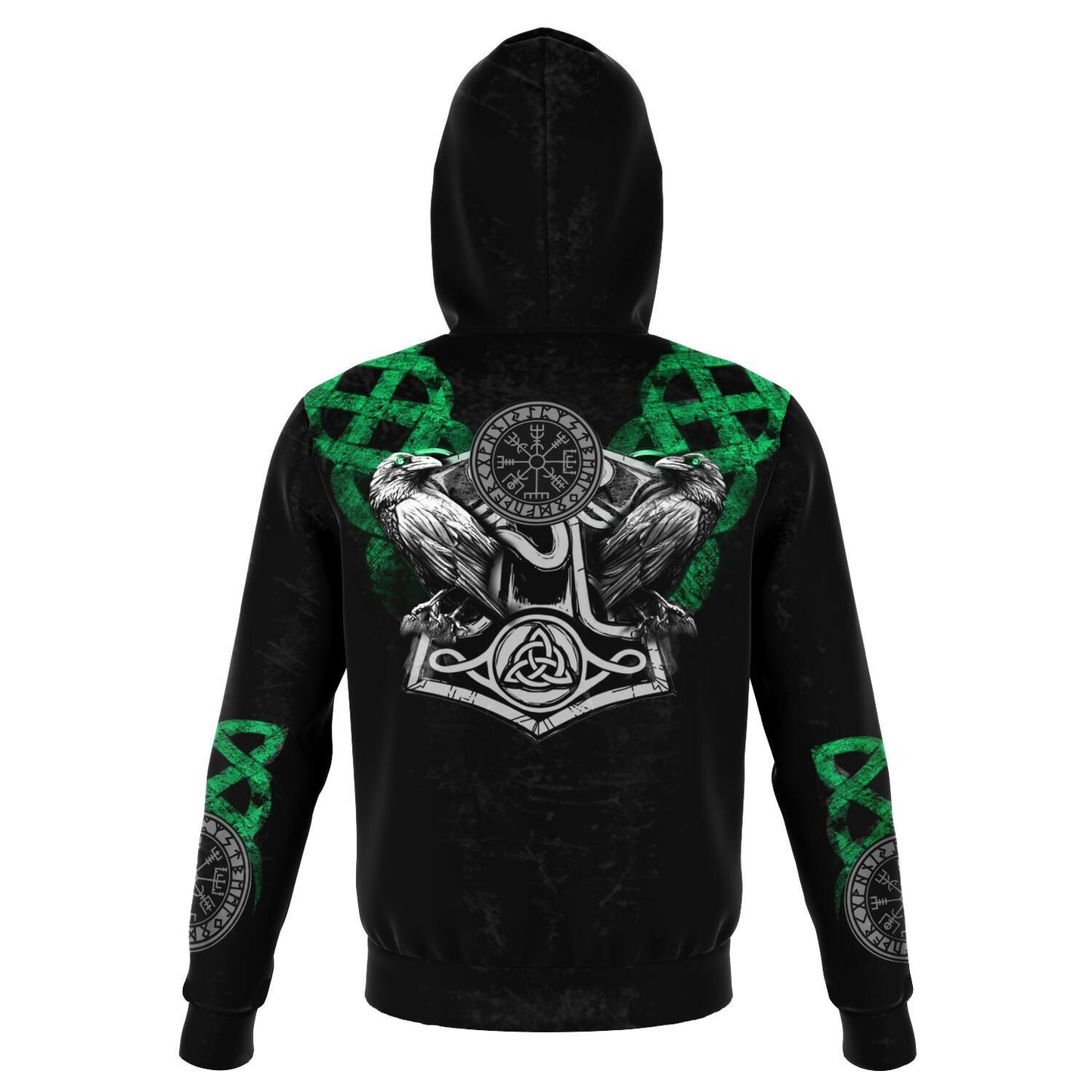Viking Hoodie with Wolves and Ravens - Green