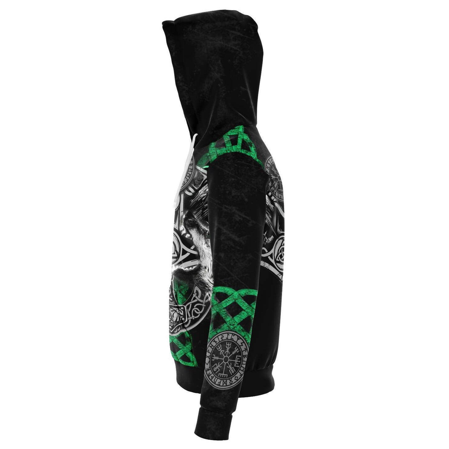 Viking Hoodie with Wolves and Ravens - Green