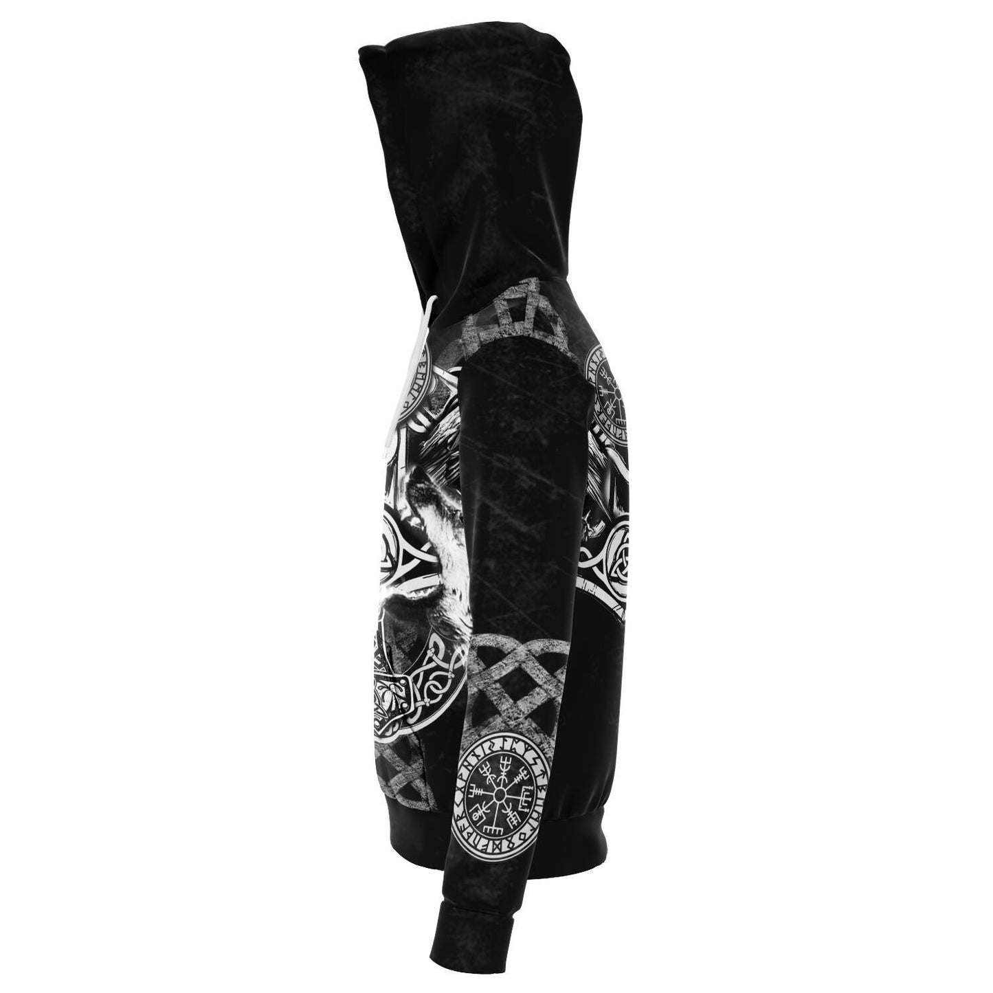 Viking Hoodie with Wolves and Ravens - Grey
