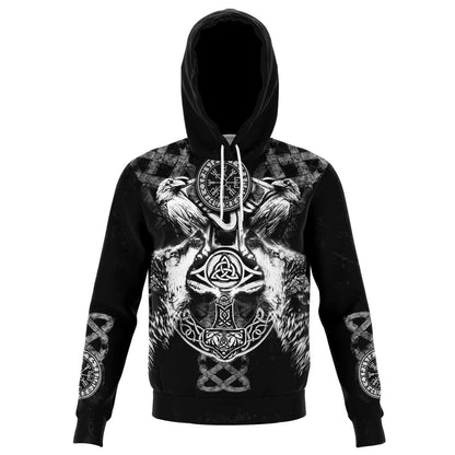 Viking Hoodie with Wolves and Ravens - Grey