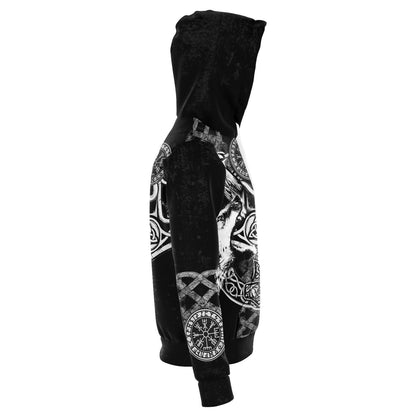 Viking Hoodie with Wolves and Ravens - Grey