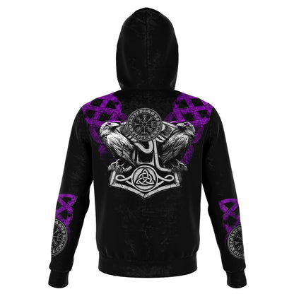 Viking Hoodie with Wolves and Ravens - Purple