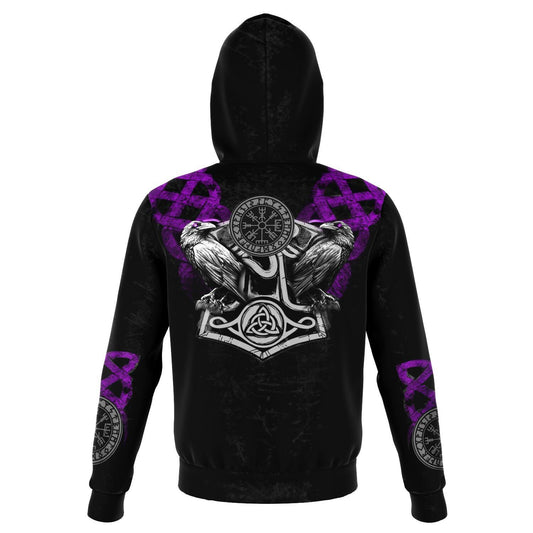 Viking Hoodie with Wolves and Ravens - Purple