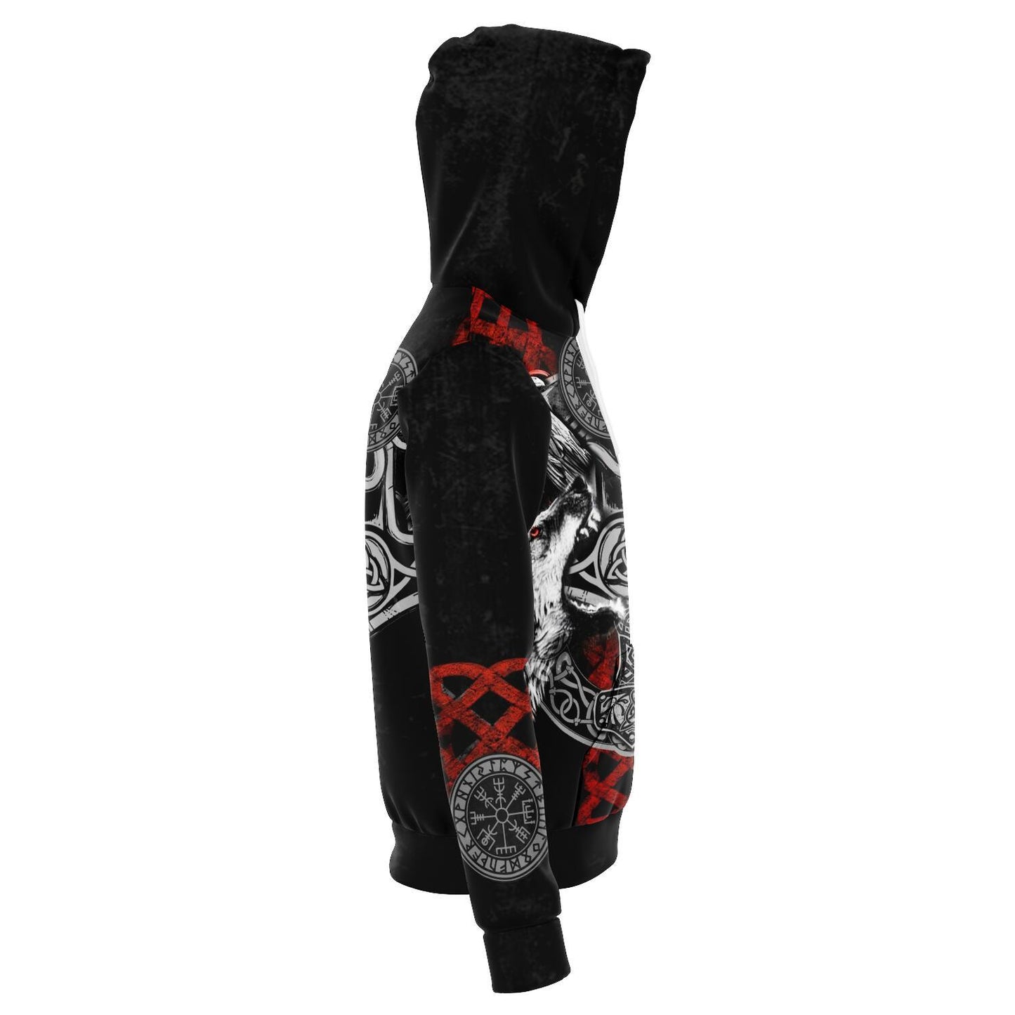 Viking Hoodie with Wolves and Ravens - Red