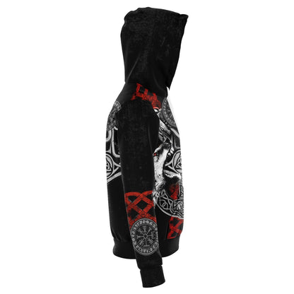 Viking Hoodie with Wolves and Ravens - Red