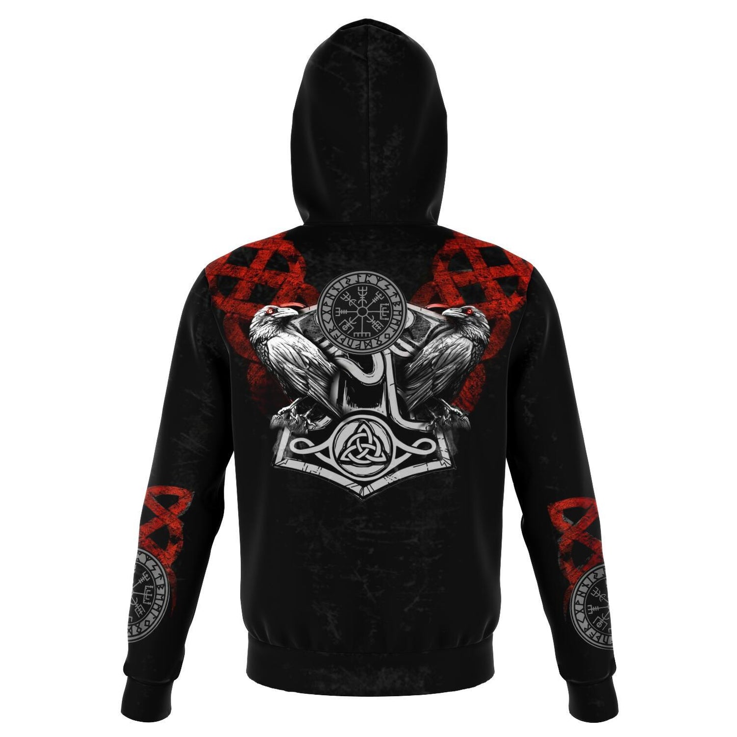 Viking Hoodie with Wolves and Ravens - Red