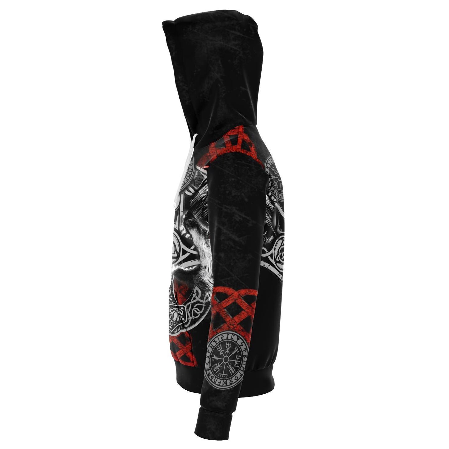 Viking Hoodie with Wolves and Ravens - Red