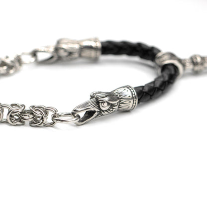 Viking Huginn & Munnin Head Necklace with Handmade Chain and Leather Part - VikingsBrand