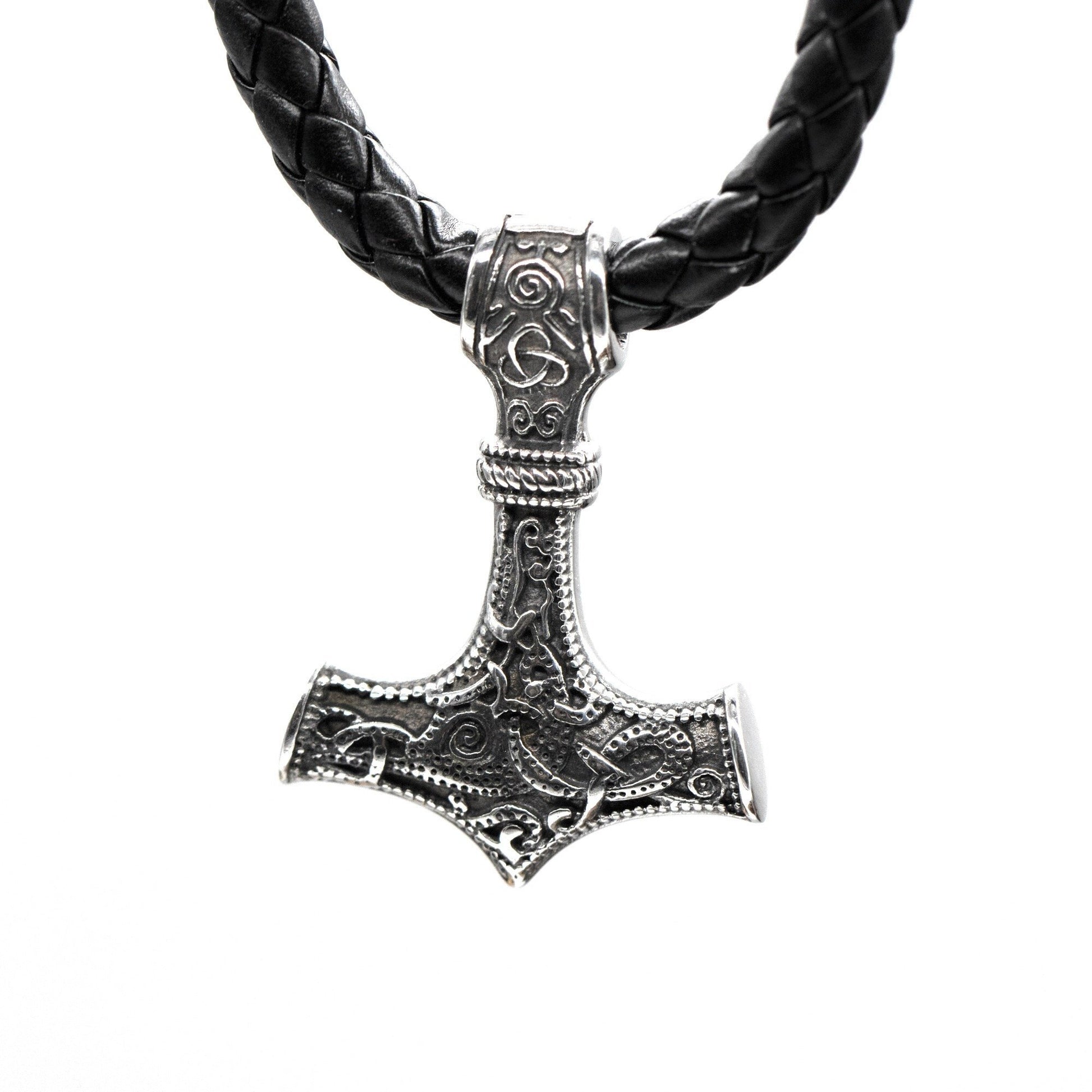 Viking Huginn & Munnin Head Necklace with Handmade Chain and Leather Part - VikingsBrand