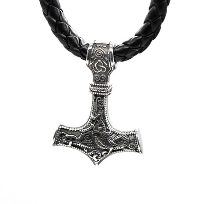Viking Huginn & Munnin Head Necklace with Handmade Chain and Leather Part - VikingsBrand