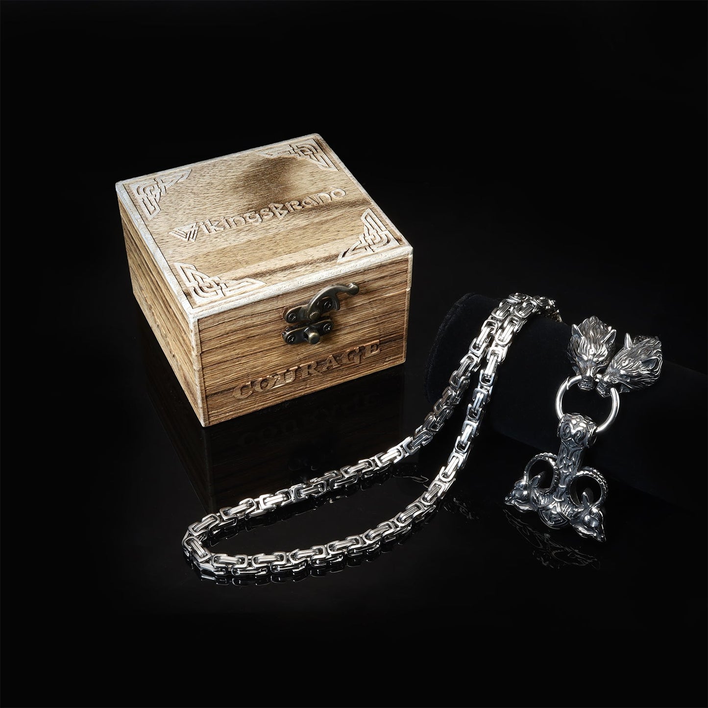 Viking King Chain Necklace with 2 Mjolnirs