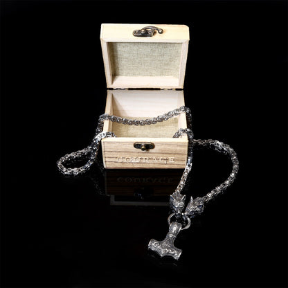 Viking King Chain Necklace with 2 Mjolnirs