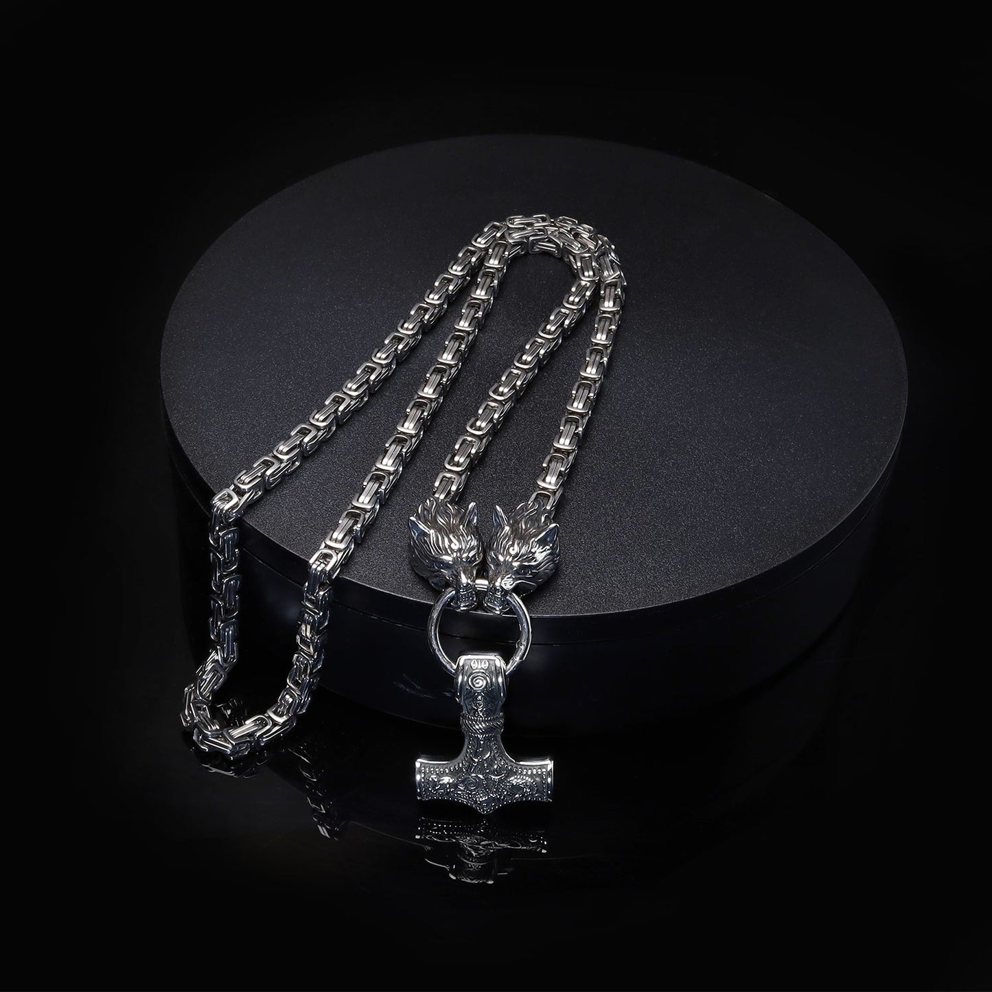Viking King Chain Necklace with 2 Mjolnirs