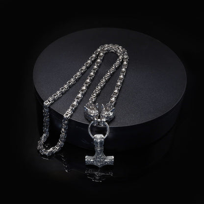 Viking King Chain Necklace with 2 Mjolnirs