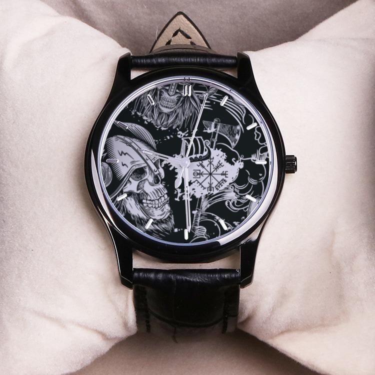 Viking Lifestyle 30 Meters Waterproof Quartz Watch With Black Genuine Leather Band - VikingsBrand