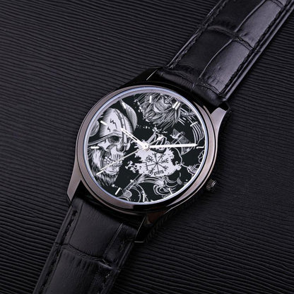 Viking Lifestyle 30 Meters Waterproof Quartz Watch With Black Genuine Leather Band - VikingsBrand