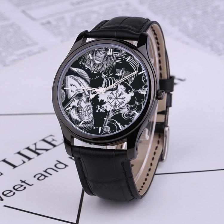 Viking Lifestyle 30 Meters Waterproof Quartz Watch With Black Genuine Leather Band - VikingsBrand
