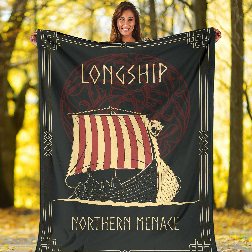 Viking Longship Fleece Blanket - Viking Home Accessories - VikingsBrand