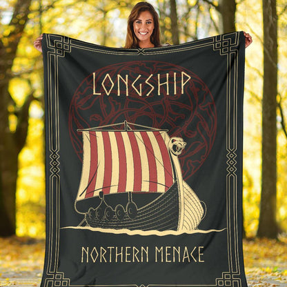 Viking Longship Fleece Blanket - Viking Home Accessories - VikingsBrand