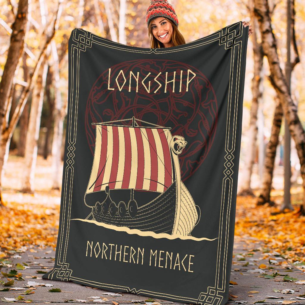 Viking Longship Fleece Blanket - Viking Home Accessories - VikingsBrand
