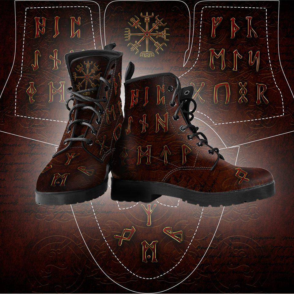 Viking Men's Leather Boots With Runes and Vegvisir - VikingsBrand
