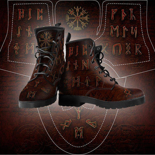 Viking Men's Leather Boots With Runes and Vegvisir - VikingsBrand