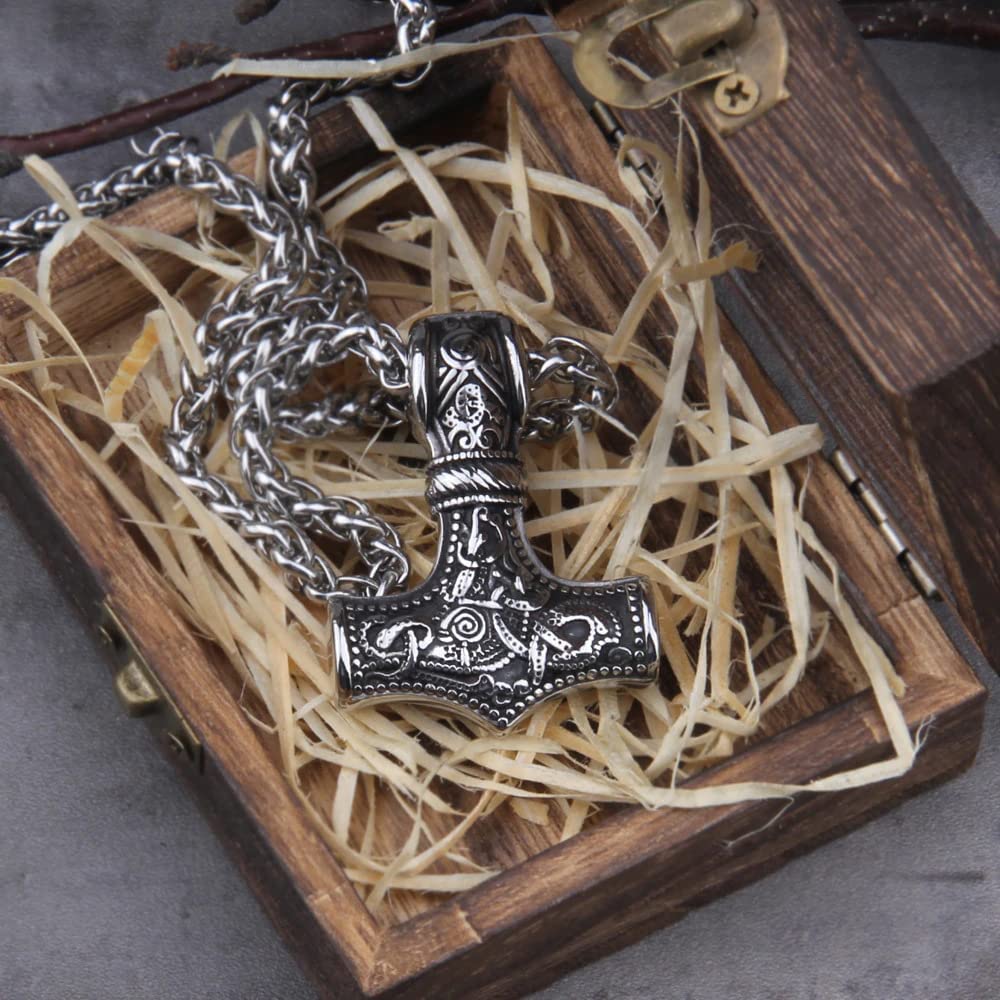 Viking Necklace Jewelry Pendant for Men - Thor Hammer Necklace