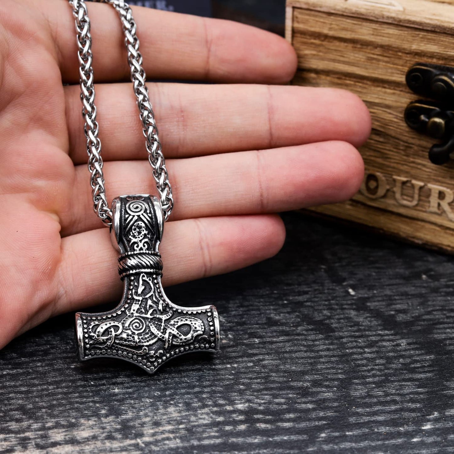 Viking Necklace Jewelry Pendant for Men - Thor Hammer Necklace