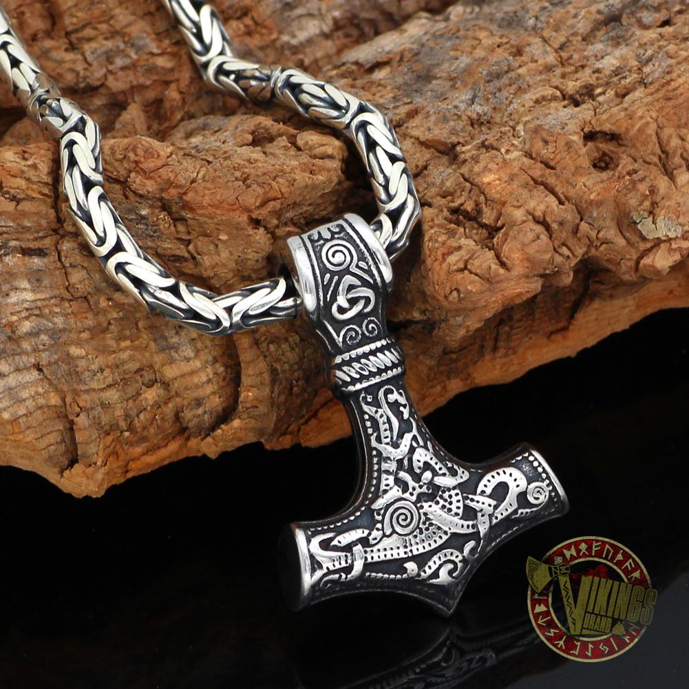 Viking Necklace with 925 Sterling Silver Round Chain and Mjolnir - VikingsBrand