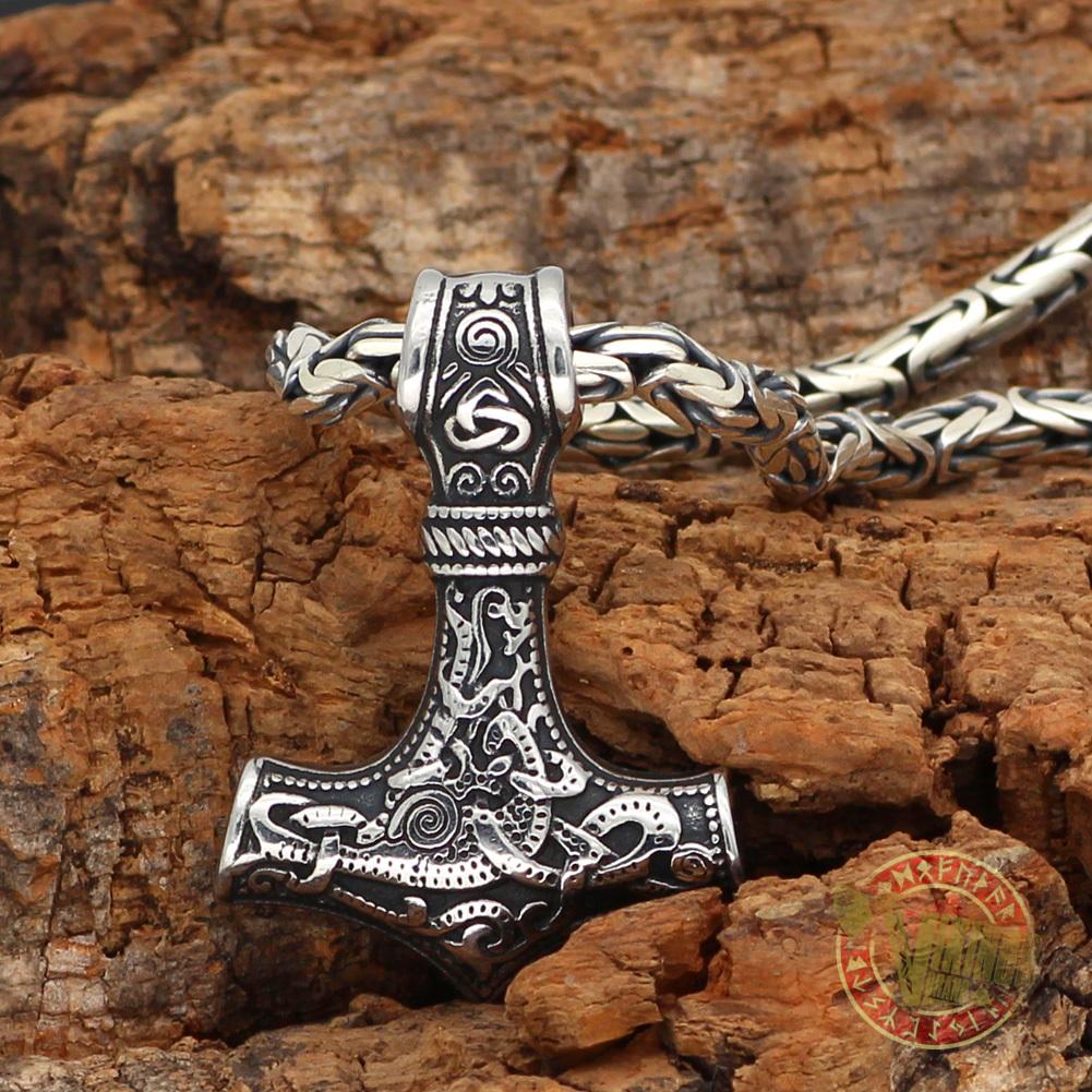 Viking Necklace with 925 Sterling Silver Round Chain and Mjolnir - VikingsBrand