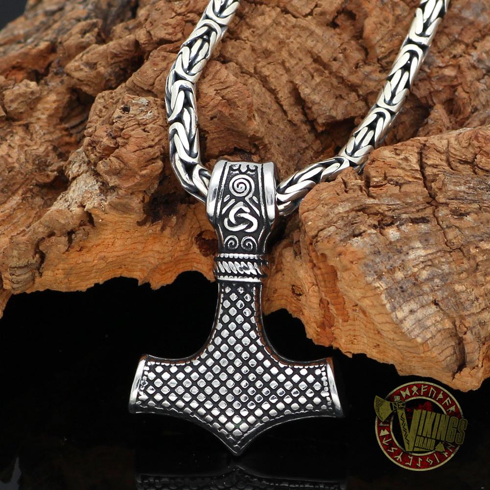 Viking Necklace with 925 Sterling Silver Round Chain and Mjolnir - VikingsBrand