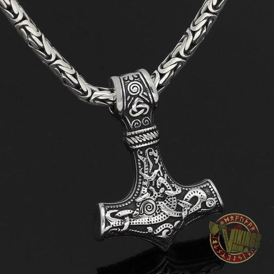 Viking Necklace with 925 Sterling Silver Round Chain and Mjolnir - VikingsBrand