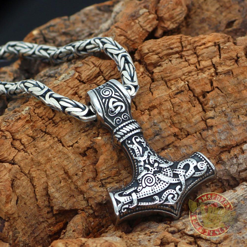 Viking Necklace with 925 Sterling Silver Round Chain and Mjolnir - VikingsBrand