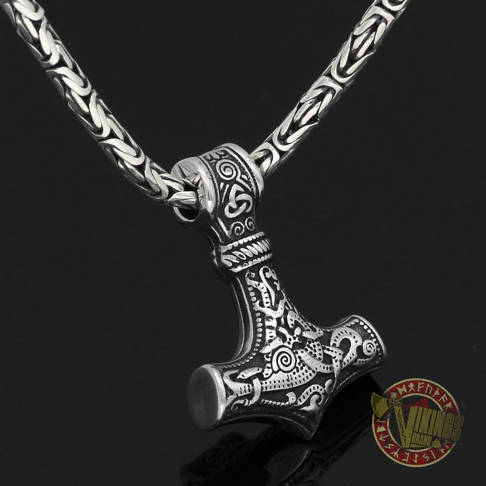 Viking Necklace with 925 Sterling Silver Round Chain and Mjolnir - VikingsBrand