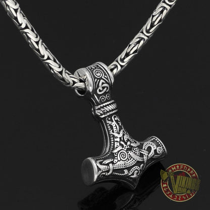Viking Necklace with 925 Sterling Silver Round Chain and Mjolnir - VikingsBrand